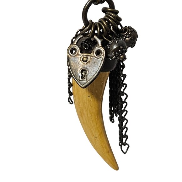 Gothic Wooden Tooth Pendant Charm Necklace Chain Tassels Steampunk Jewelry Women - Picture 2 of 6